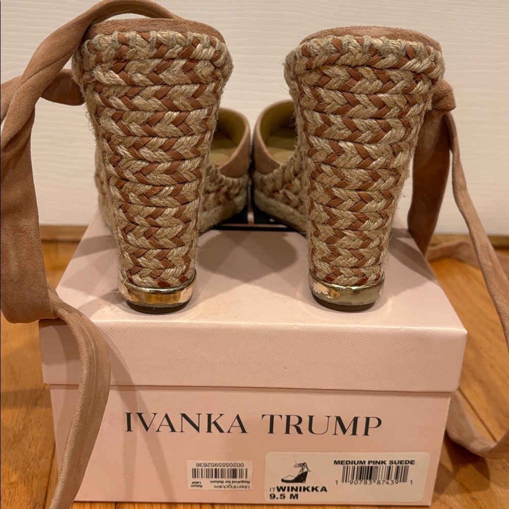 Ivanka Trump Pink and Cream Suede Espadrille Wedges - Picture 3 of 5